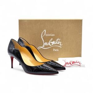 Christian Louboutin Hot Chick Patent Leather Kitten Heel Pumps Black - New